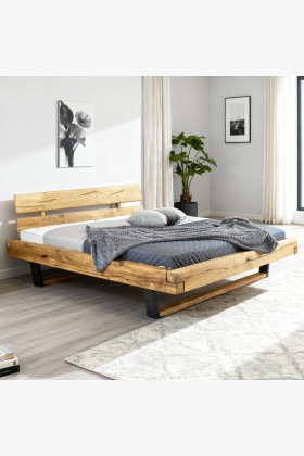 Massivholz Eichenbett 160x200 cm mit Metallbeinen schwarz